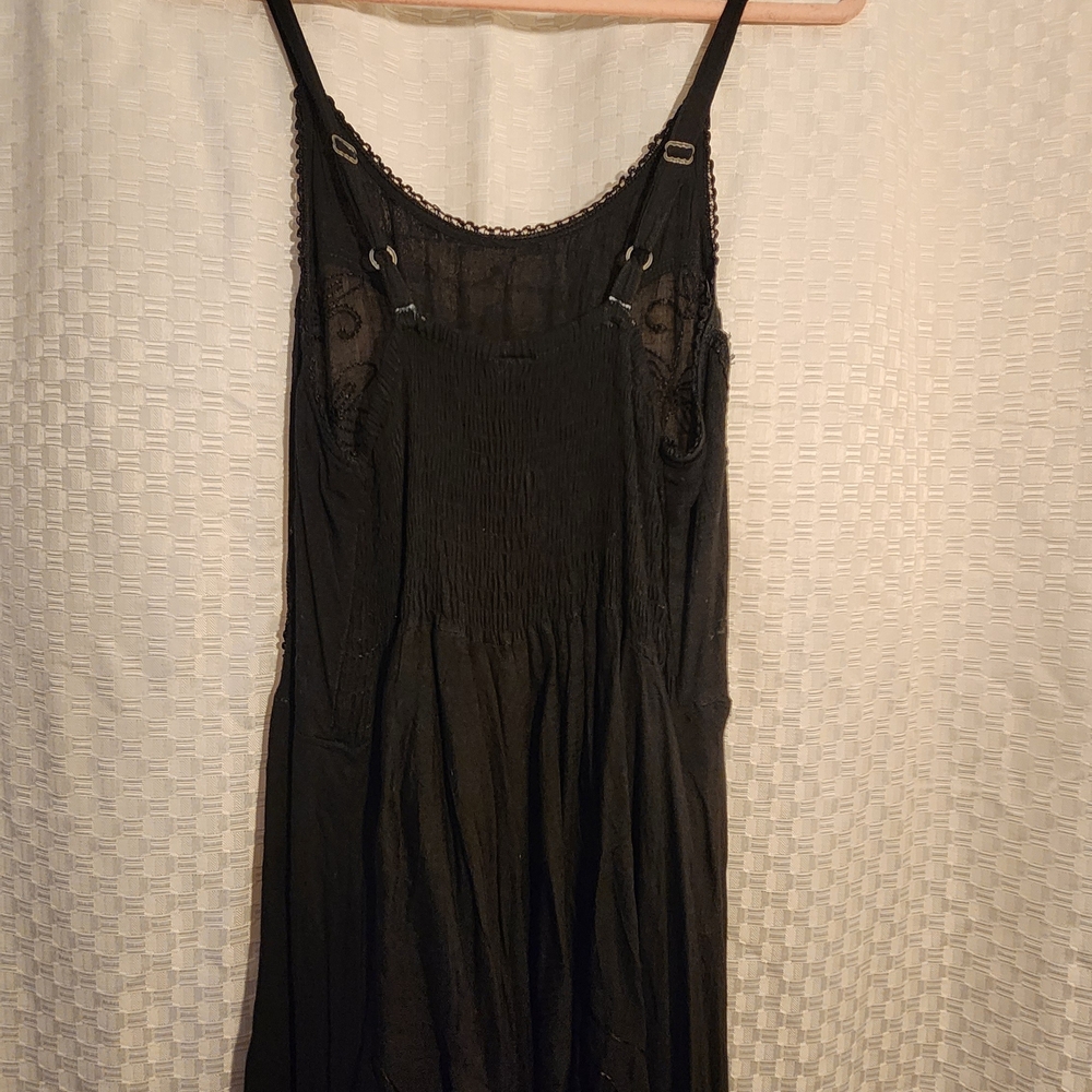 Women's Black Tie Front Emroidered Maxi Dress Boho Whimsygoth Stretchy - Picture 4 of 6
